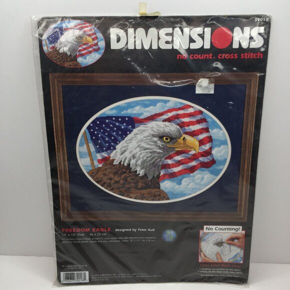 Vintage Dimensions No Count Cross Stitch Freedom Eagle USA Patriotic 14x10" Oval - Picture 1 of 6